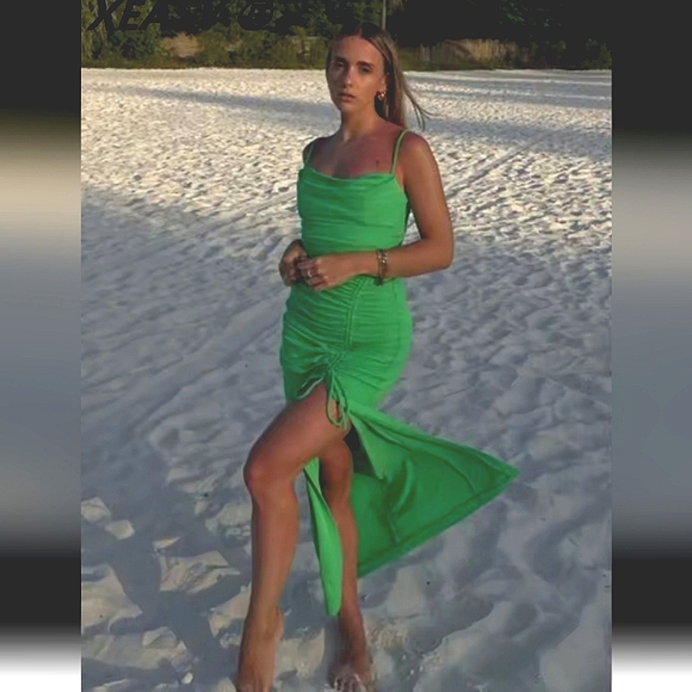 ZARA draped midi dress green size xs